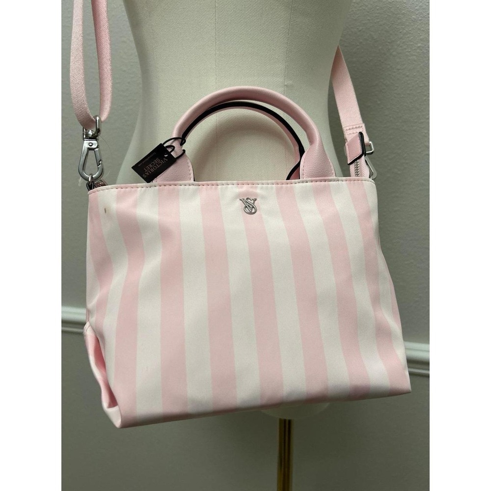 NWT Victoria's Secret Pink Iconic Stripe Nylon Tote Crossbody Bag Minor Flaw